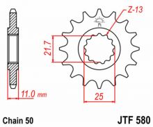 Pignon 16 JT Sprockets acier type 580 pas 530